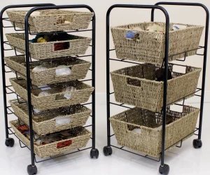 Educational Toys 3 Shelf Deep Tray Storage With Seagrass Baskets